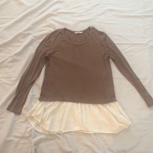Brown/Cream Peplum Twofer Shirt—Size Small—Yellow Chair